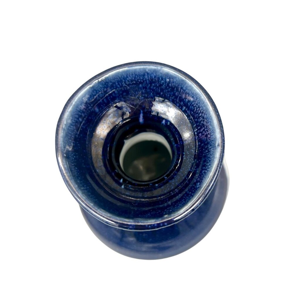 Art Studio Pottery Two-Tone Ceramic Vase In Blue & White Glaze 5.25"H Minimalist - Picture 4 of 9